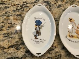 Vintage Set of 2 Holly Hobbie Porcelain Trinket Plates Pin Dish Trays 3