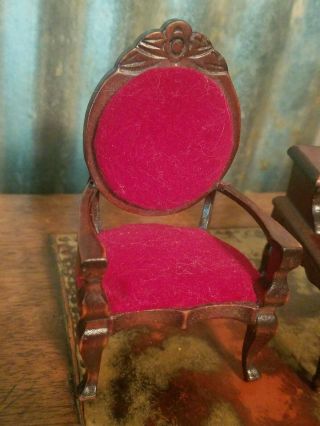 Vintage Dollhouse Chairs Ottoman End Table Queen Anne Style Furniture Wood 2