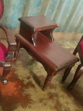 Vintage Dollhouse Chairs Ottoman End Table Queen Anne Style Furniture Wood 3