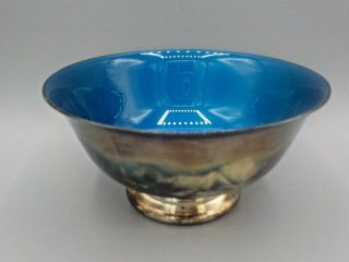 Vintage Mcm 5.  25 " Reed & Barton Silver Plate Blue Enamel Interior Bowl 102