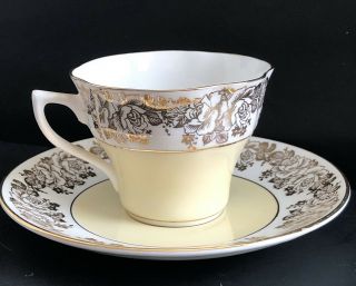 Vintage Crown Ford Bone China Tea Coffee Cup Saucer Floral Gold Yellow England