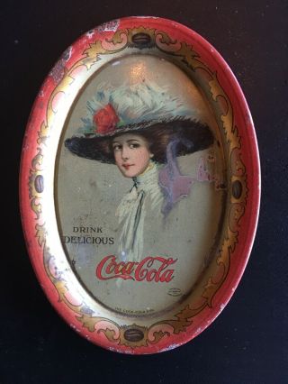 Antique 1909 Coca - Cola Oval Tip Tray Hamilton King Art Rare Authentic