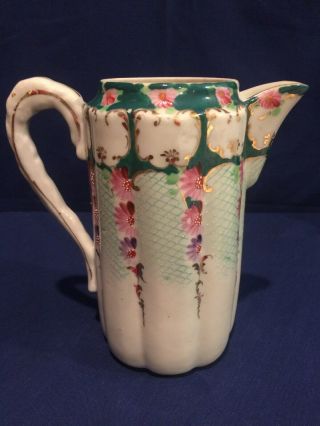 Vintage European Hand Painted Porcelain Pitcher With Gold Trim