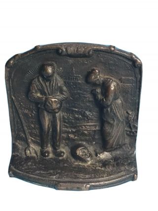 Vintage Book Ends Antique Bronze Cast Iron Angelus Farmer 