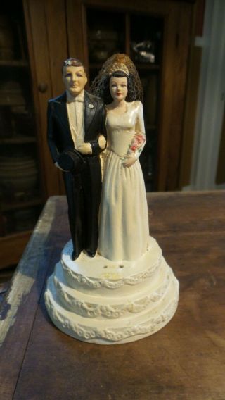 Vintage Coast Novelty Bride & Groom Wedding Cake Topper Chalkware,  5 - 1/2 "