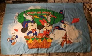 Vintage Mickey Mouse Air Mobile Pillow Case Hot Air Balloon Walt Disney Fabric