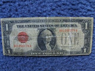 1928 One Dollar Note Rare Puerto Rico Red Seal Note Funnyback