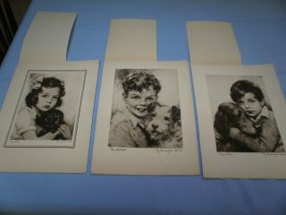3 Vintage Prints By J.  Knowles Hare 7.  5 X 10 Print - Boy With Dog,  Girl With Dog