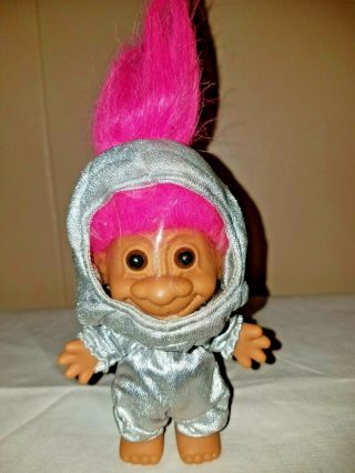 Russ Troll Doll 5 " Tall Russ Berrie Pink Hair Amber Eyes Astronaut Suit W/helmet