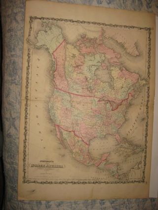 Huge Antique 1862 North America Johnson Hndclr Map United States Texas Territory