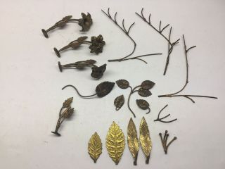 Antique Cast Metal And Brass Leaves And Stems Lamp Parts