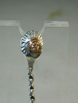 Native American Indian Chief Head Bust Twisted Handle Sterling Souvenir Spoon