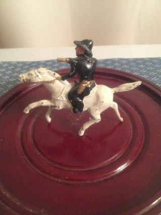 Vtg Antique Metal Toy Cowboy Rider Figure On Horse Shooting