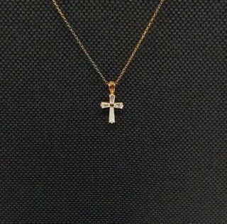 Ultra Rare Nolan Miller Clear Stone Cross Sterling Silver Gold Tone Necklace