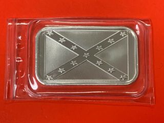 Confederate Flag 1 Troy Oz.  999 Fine Silver Bar Bar Rare Hard To Find
