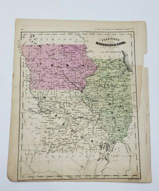 Illinois Missouri Iowa Hand Colored Map Mcnally 