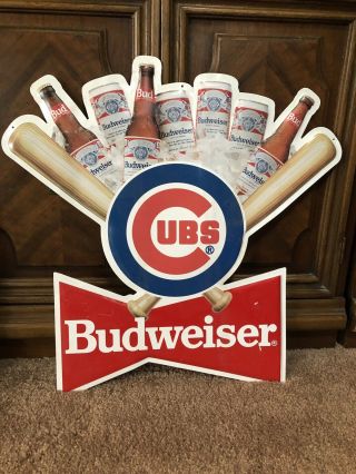 Chicago Cubs Budweiser 1992 Rare Metal Sign (23” X 23”)