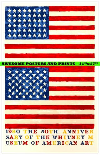 Jasper Johns.  " Two Flags " Whitney Anniversary 1980 Large Reprint (11 " X17 ")