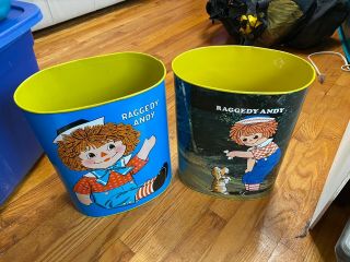 Raggedy Ann & Andy Metal Trash Cans Vintage Two Waste Basket Raggedy Ann & Andy