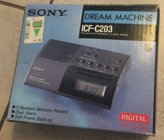 Vintage Black Sony Dream Machine Am/fm Clock Radio Alarm Icf - C203