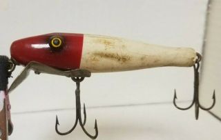 Vintage Wood Paw Paw Pike Minnow Lure Red And White Old Fishing Tackle