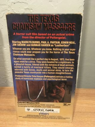 The Texas Chainsaw Massacre Vhs Media Horror Gore Slasher Rare 2