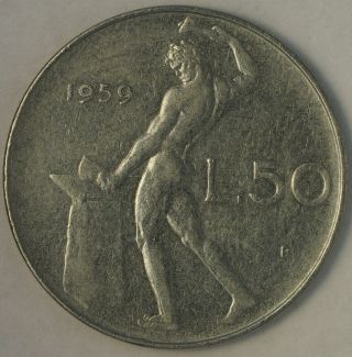 1959 Rare Date Italy 50 Lire Km 95.  1