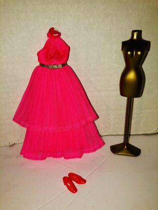 Vintage Topper Dawn Neat Pleats Hot Pink Gown And Pumps Heels 1970s