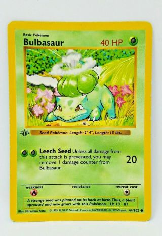 Rare Pokemon Bulbasaur 44/102 Shadowless⭐1st Edition⭐ Wotc Base Set ⭐misprint