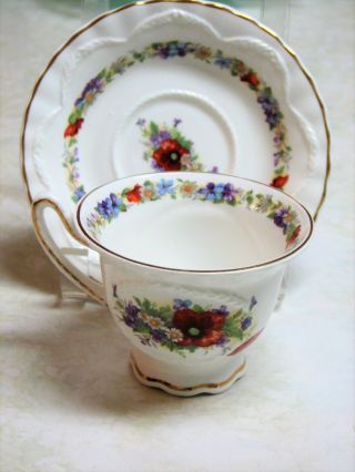 Crown Dorset Bone China Footed Floral White Cup And Saucer W/ Gold Trim