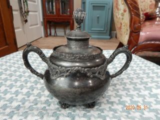 Antique Victorian E.  G.  Webster Silver Plate Lidded Sugar Bowl With Handles