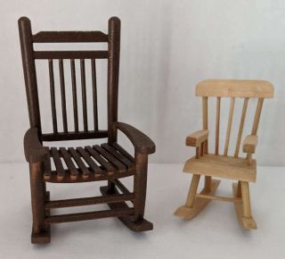 2 Vintage Dollhouse Miniature Wooden Rocking Chairs