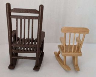 2 Vintage Dollhouse Miniature Wooden Rocking Chairs 2