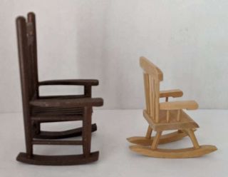 2 Vintage Dollhouse Miniature Wooden Rocking Chairs 3