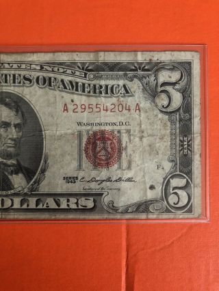 1963 $5 Note Red Seal Usn Old Money Rare Antique History