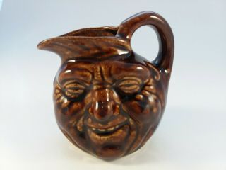 Vintage Moon Face Creamer / Small Pitcher,  Brown Glazed