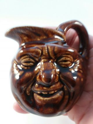 Vintage Moon Face Creamer / Small Pitcher,  Brown Glazed 2