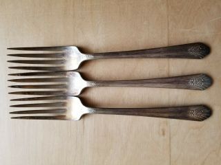 3 Antique Vintage Collectible Forks 7.  5 ",  Wm Rogers Sectional,  Silver Plated