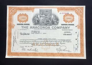 Antique/vintage The Anaconda Company Capital Stock Certificate (1967) Mining