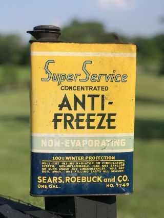 Rare 1 Gallon Gm Anti Freeze Oil Can.  Sears Service.  Gas,  Oil.  Farm.  Can