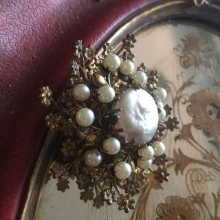 Rare Vintage Signed Miriam Haskell Baroque Pearl Pin Layered