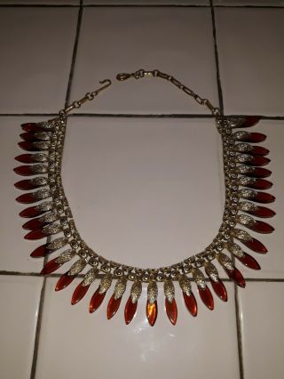 Very Rare Vintage Coro Egyptian Revival Goldtone Lucite Collar Choker Necklace