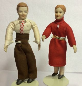 2 Vintage Dollhouse Miniature Shackman 5 " Dolls Man/dad Father Woman/mom Mother
