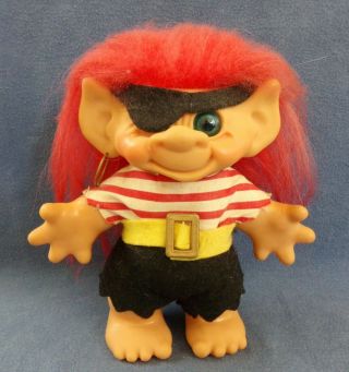 Vintage Dam Things Pirate Piggy Bank 7 " Troll Doll With Earring,  Patch,  Belt