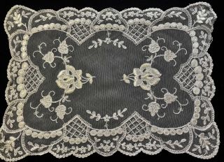 Gorgeous Tambour Lace Embroidery On Veil Doily Floral Pattern 11 " X 14 1/2 "