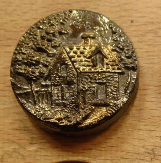 Wow 3/4 " House Gold Luster Glassblack Antique Button 13:5
