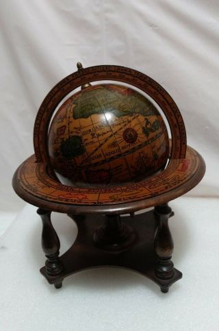 Vintage Wooden Table Top Zodiac Astrology Globe Made In Italy