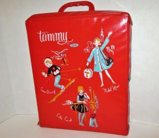 Vintage 1960s Ideal Toys Tammy Doll Carrying Case Red With Handle 12 " X10 "