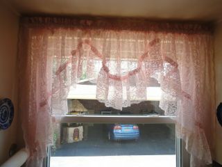 Pink Lace Curtain Valance Swag With Inserts Floral Vintage 1980 
