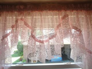 Pink Lace Curtain Valance Swag with Inserts Floral Vintage 1980 ' s 3